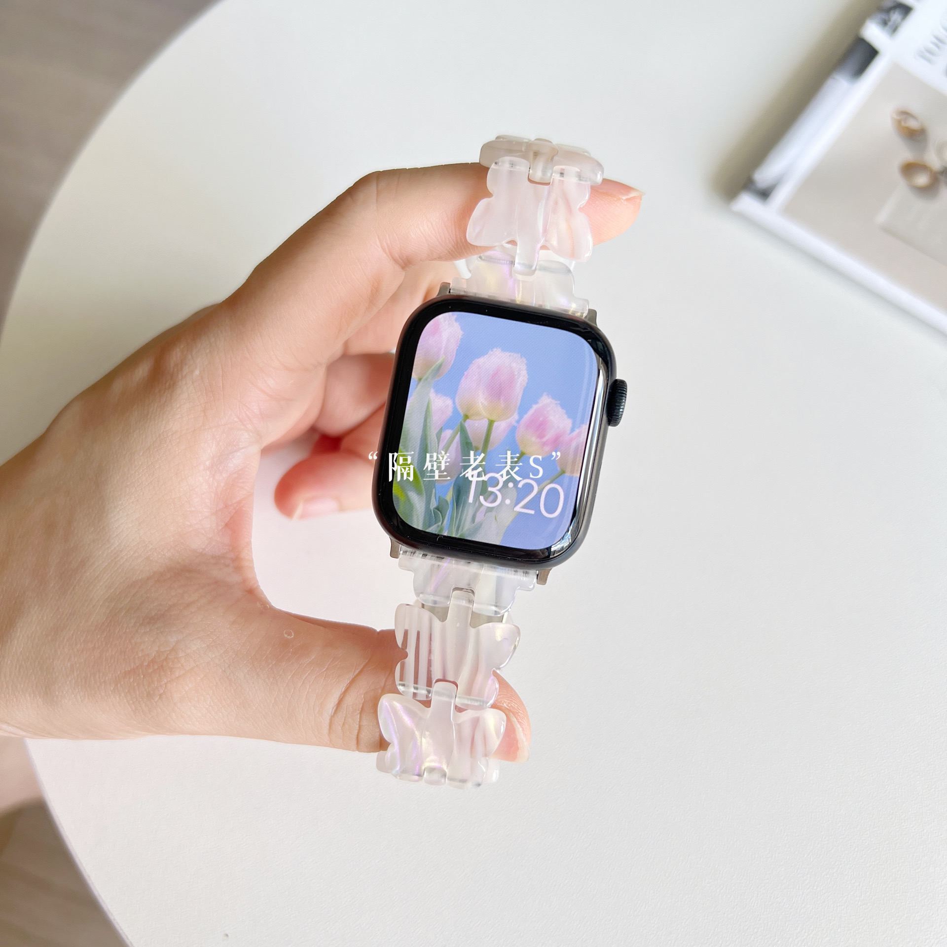 适用AppleS9苹果手表表带新款蝴蝶树脂iWatch876se54轻便小清新女-图0