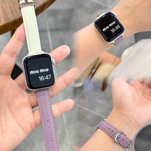 适用苹果手表apple watchS10细荔枝纹皮质H金属环表带iwatchSE2女 - 图1