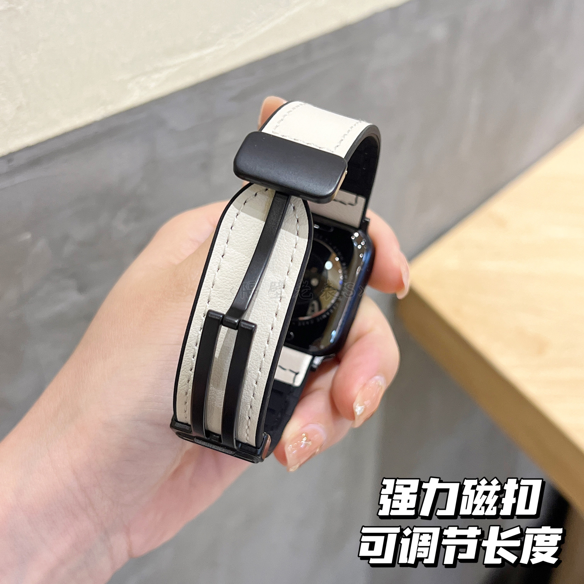 适用苹果手表带ApplewatchS11柔软硅胶加真皮磁吸扣iwatch9se男女 - 图0