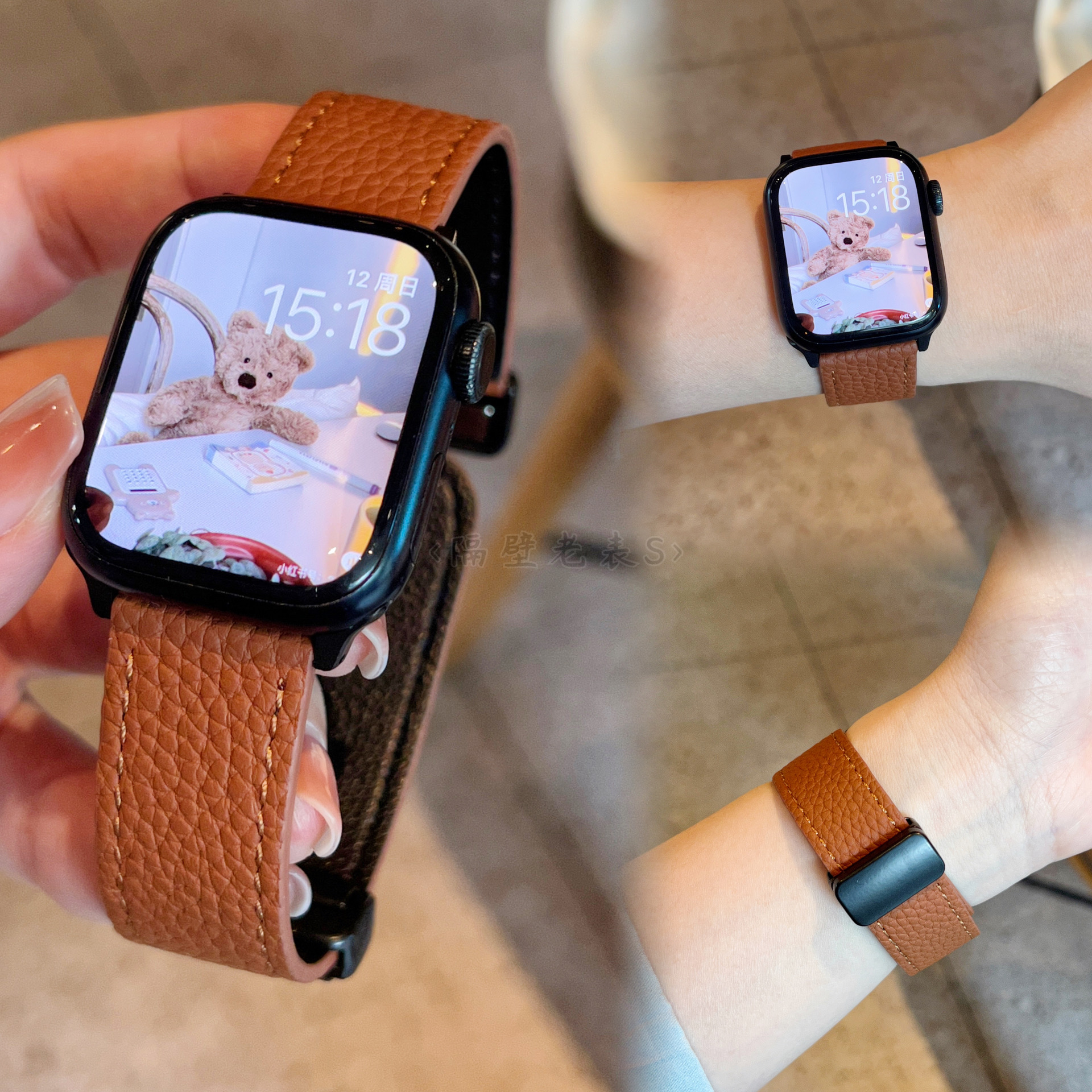 适用苹果手表带Apple watch9真皮磁吸扣简约iwatch876se2创意男女-图3