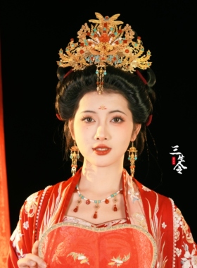 三生令【良缘2.0】凤冠唐风汉服婚礼金色原创古风婚嫁新娘头饰