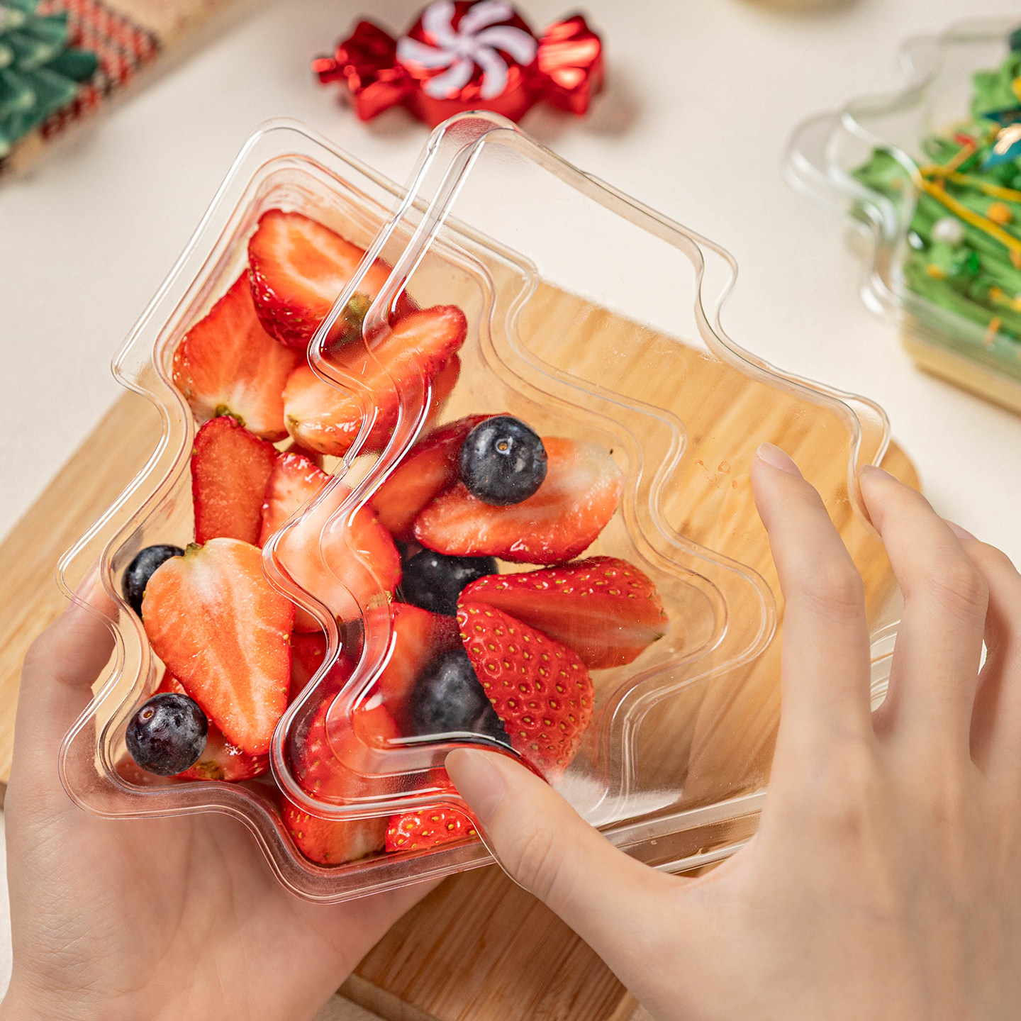 圣诞节透明蛋糕盒子包装盒树一次性慕斯草莓水果小甜品烘焙打吸塑 - 图0