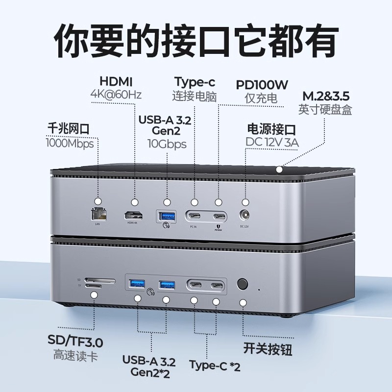 奥睿科 3.5/2.5/m.2硬盘盒扩展坞NVMe/SATA机械固态USB3.2拓展坞雷电4适用macbook笔记本电脑手机平板 - 图0