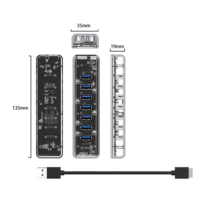 Orico/奥睿科透明usb3.0分线器 hub集线器usb接口扩展器延长线一拖四转换器多头转接头多孔电脑外接分接器-图3