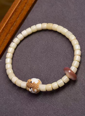 天然回流骨桶珠手串单圈藏式文玩佛珠盐源玛瑙琉璃孔雀石配饰手链