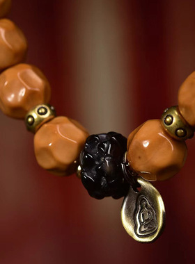 天然原色猴头菩提文玩佛珠手串单圈玉化包浆玛瑙吞噬配饰复古手链