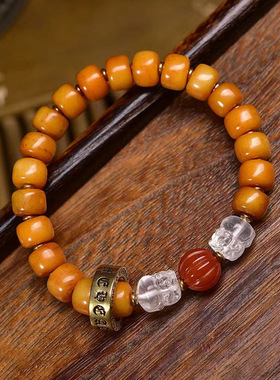 藏传回流骆驼骨手串单圈白水晶貔貅玛瑙瓜珠配饰复古文玩佛珠手链