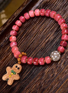 天然满血骆驼骨文玩手串桶珠单圈鹿角根付玛瑙配饰藏式复古手链女