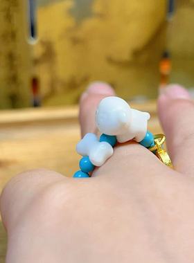 手工编制驼骨小狗骨头戒指菱镁矿戒圈时尚个性戒指爆款礼物个性