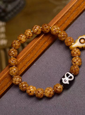 藏传回流牦牛骨路路通手串单圈藏式文玩佛珠玛瑙财神天珠配饰手链