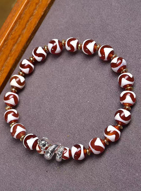 天然玛瑙水纹天珠手串单圈琉璃宝瓶松石叶子配饰文玩佛珠复古手链