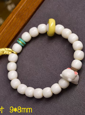 天然驼骨桶珠手串单圈藏式文玩佛珠根付猫咪虎牙天珠朱砂醒狮配饰