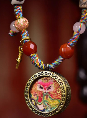 纯手工编制玛瑙天珠手绳可调节藏式文玩狐狸小唐卡吊坠单圈手链