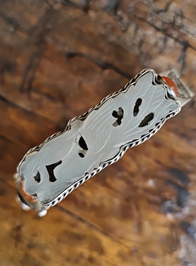 苗乡银绣坊中国风原创孤品镶嵌修复老和田玉凤凰双喜足银錾刻手镯