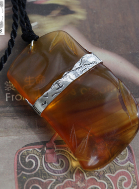 苗乡风琥珀宝石吊坠镶嵌定做包银