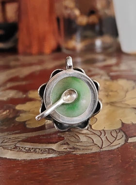 苗乡银绣坊中国风原创孤品手工镶嵌老翡翠茶杯包银文艺个性戒指