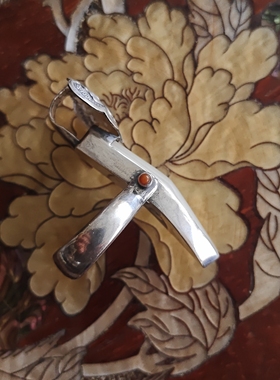 苗乡银绣坊中国风原创手工孤品老和田玉断簪镶嵌足银如意戒指吊坠