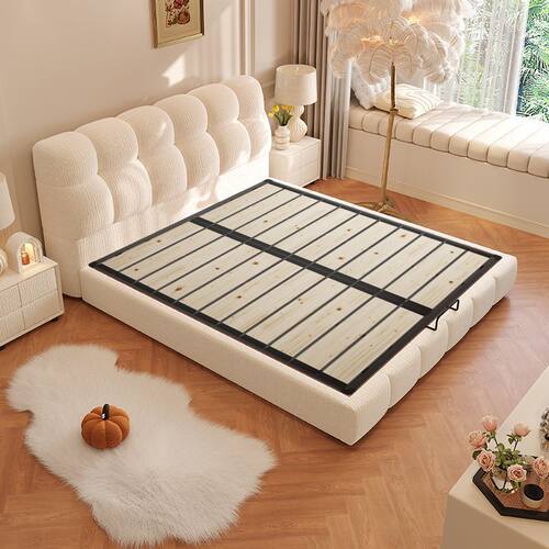 雪尼尔绒布泡芙床网红ins风布艺床现代简约小户型气压储物双人床 - 图3