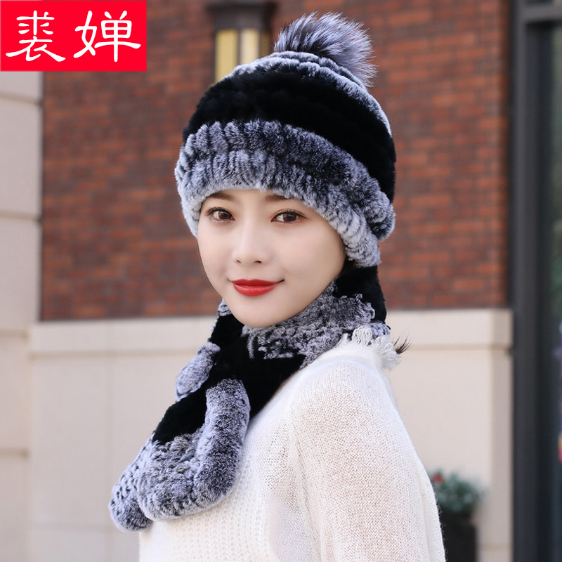 獭兔毛皮草帽子女秋冬天保暖护耳围巾两件套装中老年人妈妈狐狸毛,淘宝优惠券,粉丝福利购,淘宝优惠卷