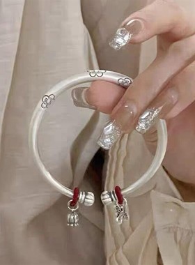 古法南瓜头纯银手镯足银999梅花蝴蝶实心开口镯子送女友生日礼物