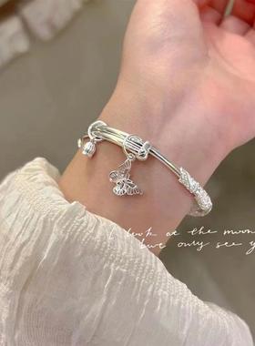 繁花似锦纯银手镯女花丝实心s999足银镯子送女朋友情人节生日礼物