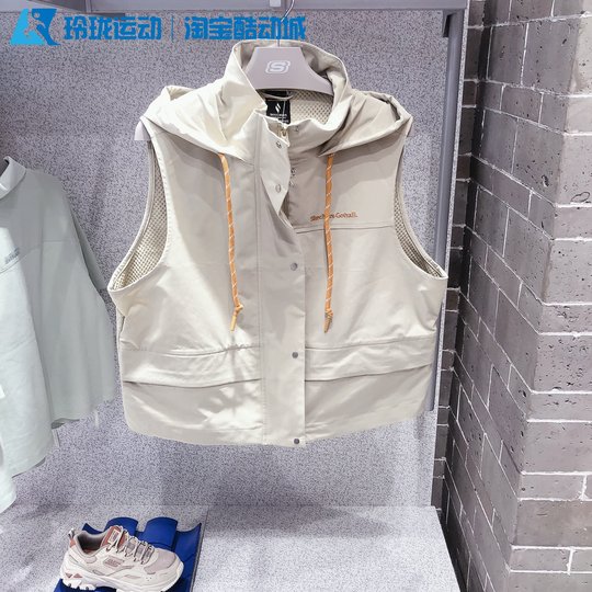 Skechers斯凯奇夏新款女士山野户外系列运动梭织连帽背心P225W097