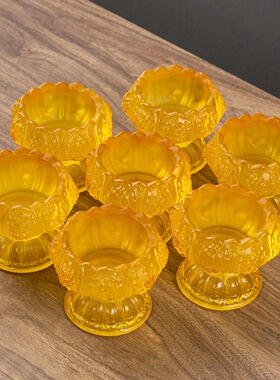 琥珀色八吉祥酥油灯灯座家用蜡烛台底座长明灯吉祥摆件佛堂酥油灯