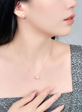 搭轻奢锁骨链 樱花粉Akoya海水珍珠项链 7.5-8mm 18K金