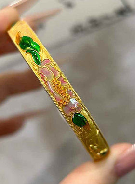 足银999描金牡丹花吉言手镯女友