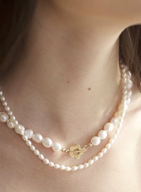 Wolfcircus 小花珍珠项链手链 天然巴洛克异形珍珠 925纯银镀18金