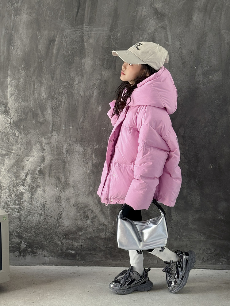 韩国儿童羽绒服2023冬季新款男女童宝宝字母加厚中长款连帽外套潮