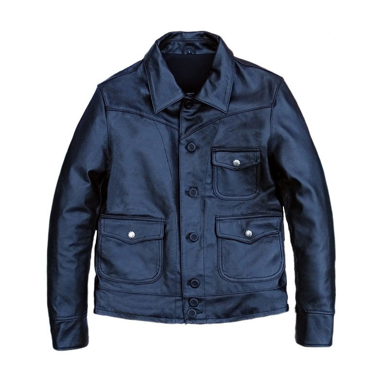 甩货价！纯头层牛皮真皮皮衣男翻领修身单排扣三兜皮夹克机车外套,淘宝优惠券,粉丝福利购,淘宝优惠卷