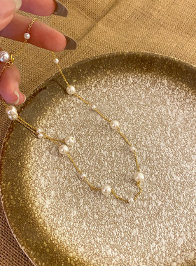 日韩简约小清新满天星珍珠项链流苏优雅锁骨链百搭个性颈链女