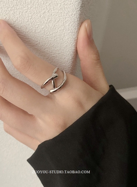 小众设计INS潮冷淡风简约百搭925银戒指女2021年新款开口网红指环