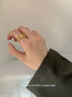 小众复古ins中古金属女圆形戒指