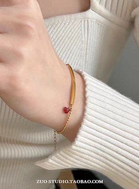 女钛钢高级感红色爱心锆石手链