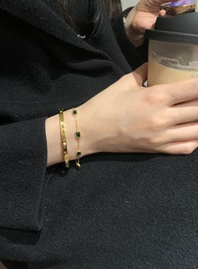 女钛钢祖母绿小众轻奢高级感手链