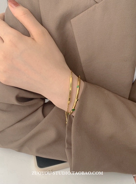 轻奢高级感女金色绿锆石手镯