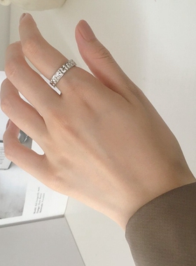 INS纯银凹凸纹理男女设计网戒指