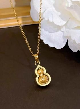 钛钢新中式金色福禄双全小葫芦项链女ins小众轻奢高级感锁骨链