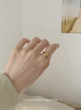 钛钢不掉色ins潮戒指波浪纹百搭