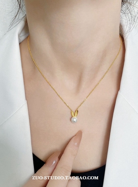 女小众百搭珍珠兔子项链锁骨链