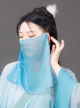 面纱遮脸古风印花珠帘面