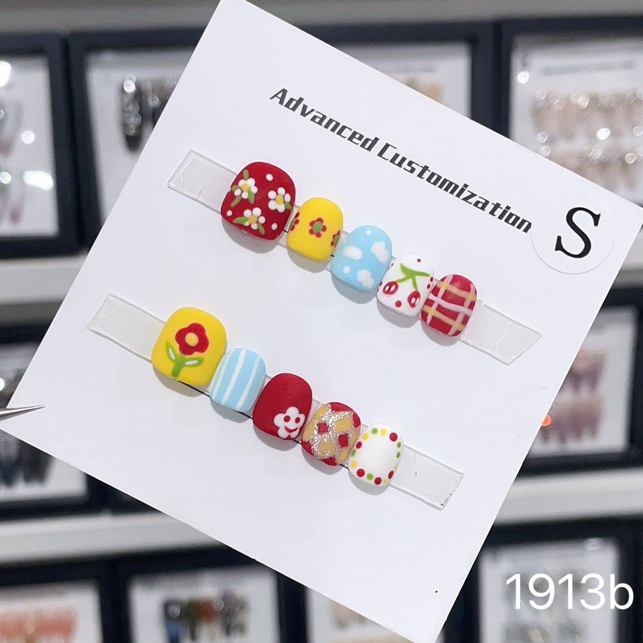 3-12岁儿童穿戴甲片纯手工成品小孩假指甲彩绘花朵美甲贴片可拆卸,淘宝优惠券,粉丝福利购,淘宝优惠卷