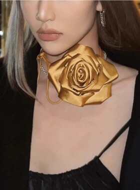 礼服连衣裙花朵腰绳复古立体缎面玫瑰项链发带chocker腰间配饰女