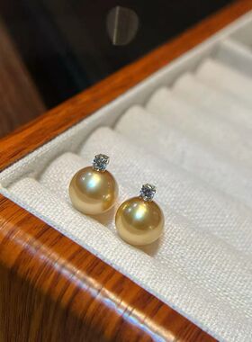 天然南洋海水金珠戴妃珍珠吊坠18k金10-11mm正圆无瑕强光带证书