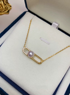 [七夕礼物]TASAKI同款回形针项链精工纯银极光珍珠