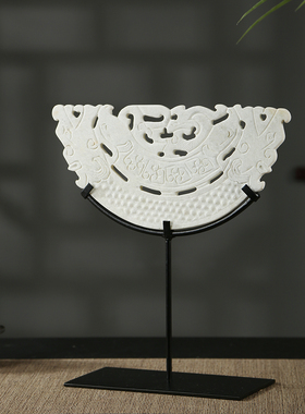 新中式镂空雕刻天然样板间客厅书房博古架售楼处装饰玉璧摆件