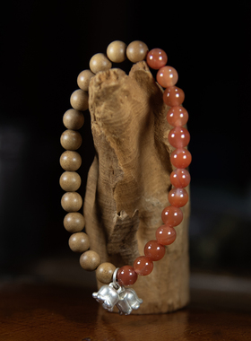 印度老山檀香木南红玛瑙手链