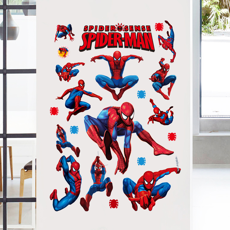 创意蜘蛛侠动漫墙贴纸漫威电影海报客厅卧室墙面装饰防水自粘贴纸 - 图1